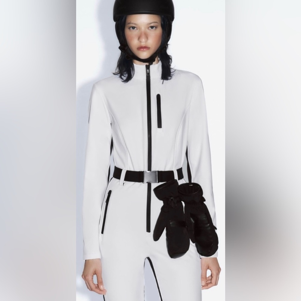 Zara White Ski Jumpsuit with Black Trim
